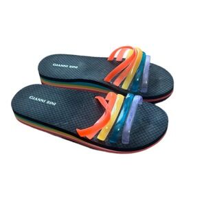 Gianni Bini Platform Slide Sandals Women 6M Rainbow Jelly Excellent Striped Sole